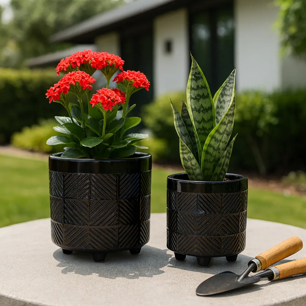 EMMETLAKE SET OF 2 BLACK PLANTER 8 (IN)