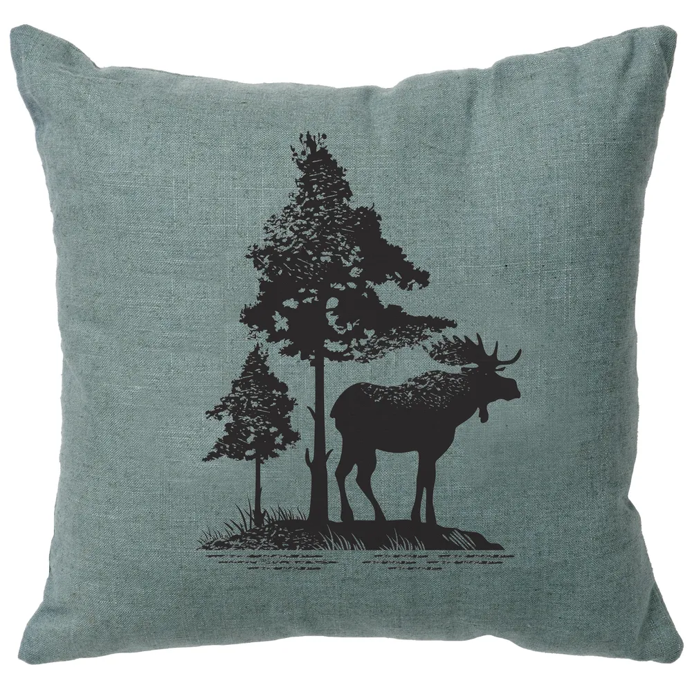 Image Pillow - Moose Tree - Linen Ocean