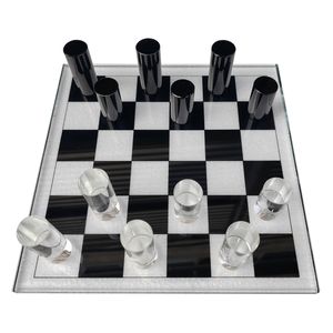 11X11" MODERN CRYSTAL CHESS SET, CLEAR/BLACK 2