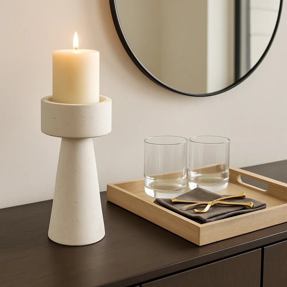 CARLIN WHITE CANDLE HOLDER 10 (IN)