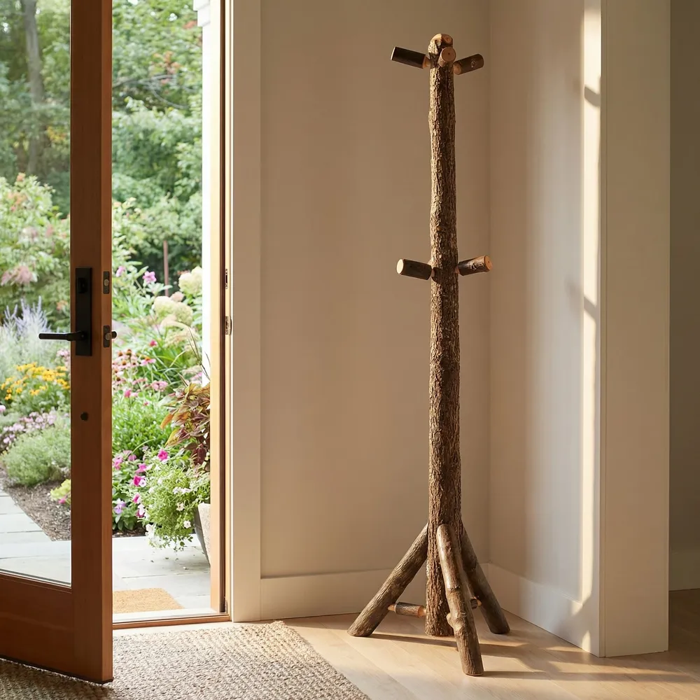 Hickory Log Floor Coat Tree