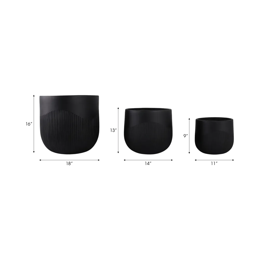TODDCLIFF SET OF 3 BLACK PLANTER 16 (IN)