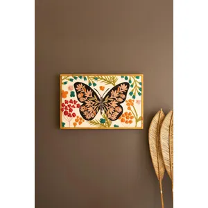 Framed Hand-Hooked Art with Butterfly and Flowers 1