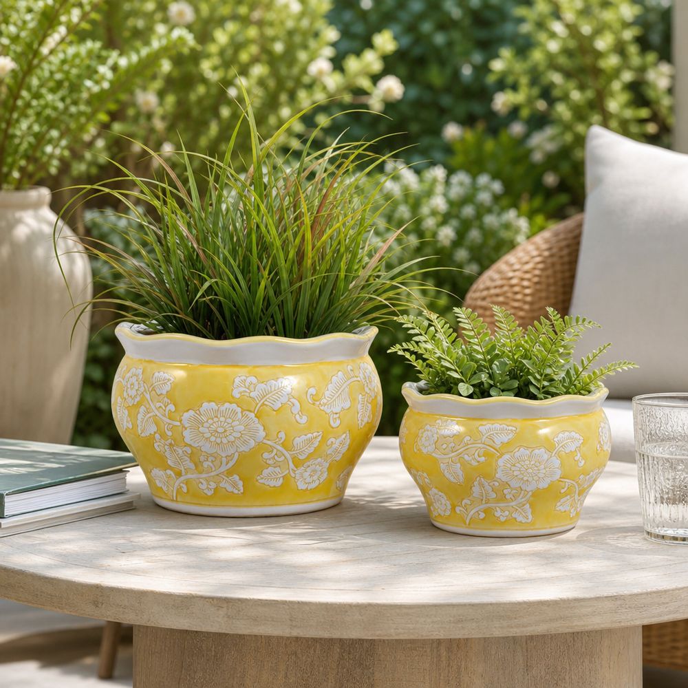 HENLEYDALE SET OF 2 YELLOW PLANTER 5 (IN)