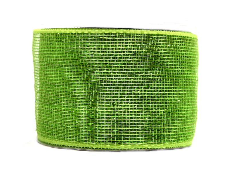 4" x 25yds Plastic Mesh, Lime Green Metallic 1