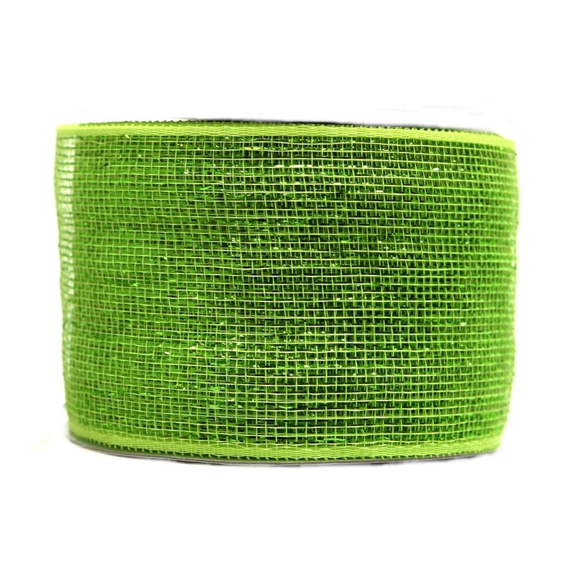 4" x 25yds Plastic Mesh, Lime Green Metallic