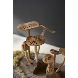 Set of 2 Hand-Carved Teakwood Mushroom Clusters 2