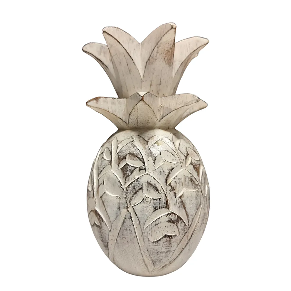 6" CARVED PINEAPPLE WHITE WASHED
