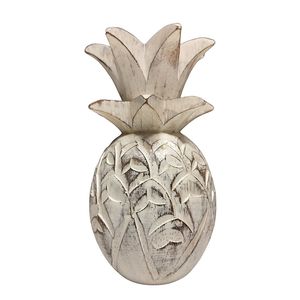 6" CARVED PINEAPPLE WHITE WASHED 1