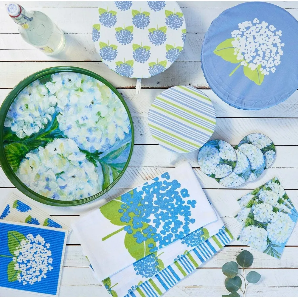 White Hydrangeas Round Lacquer Serving Tray