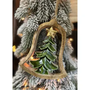Wooden Tree Bell Ornament 6x4.5in 1