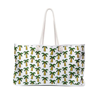 LARGE TOTE W WOVEN HANDLE - SUNSET PALM TREES
