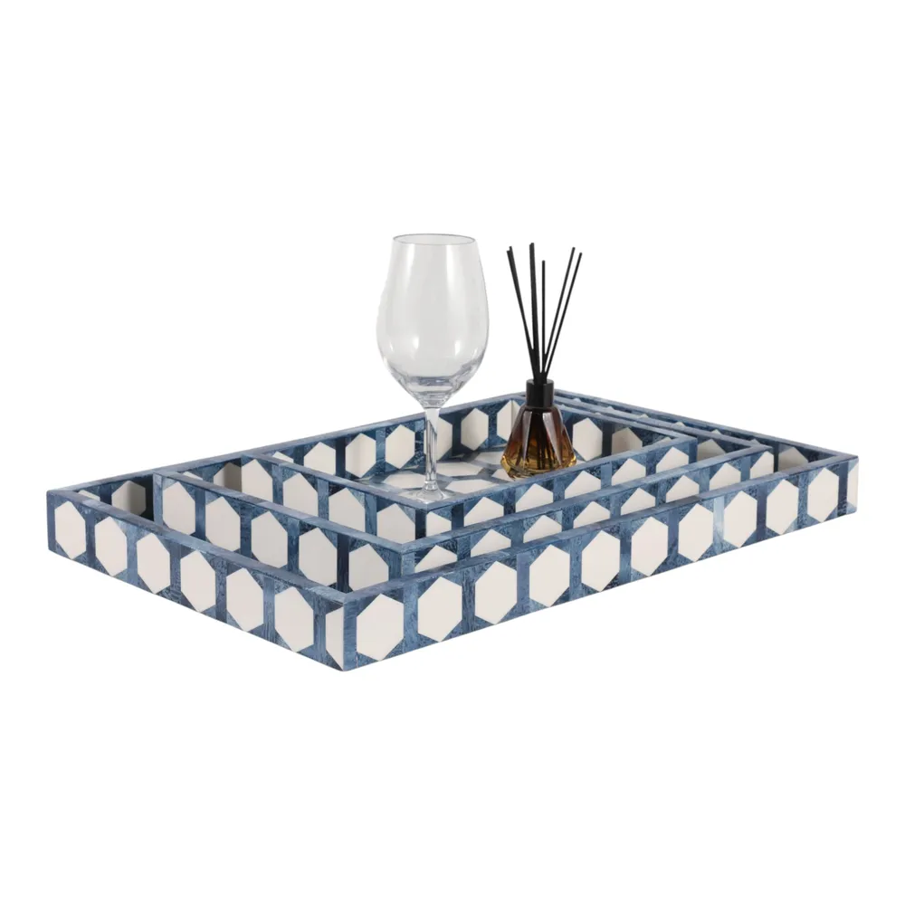 RHEAFORD SET OF 3 BLUE TRAY 2 (IN)