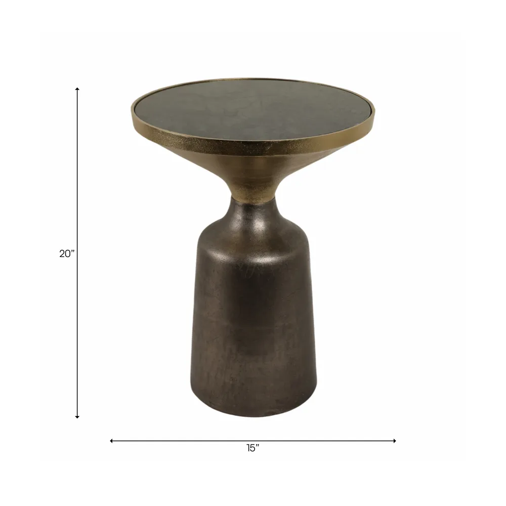 20" METAL ACCENT TABLE GREEN MARBLE TOP, MULTI