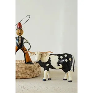 Painted Metal Black and White Steer 3