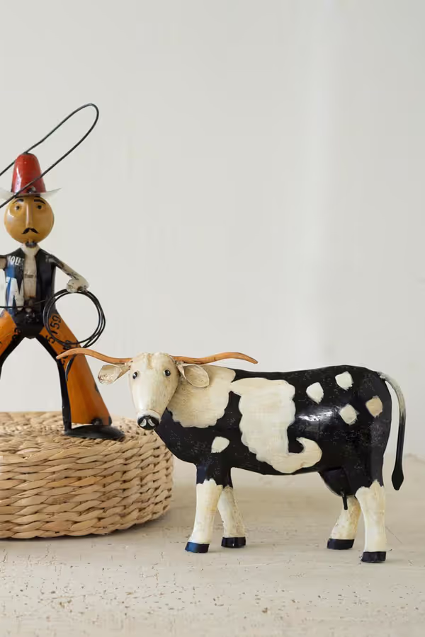Painted Metal Black and White Steer