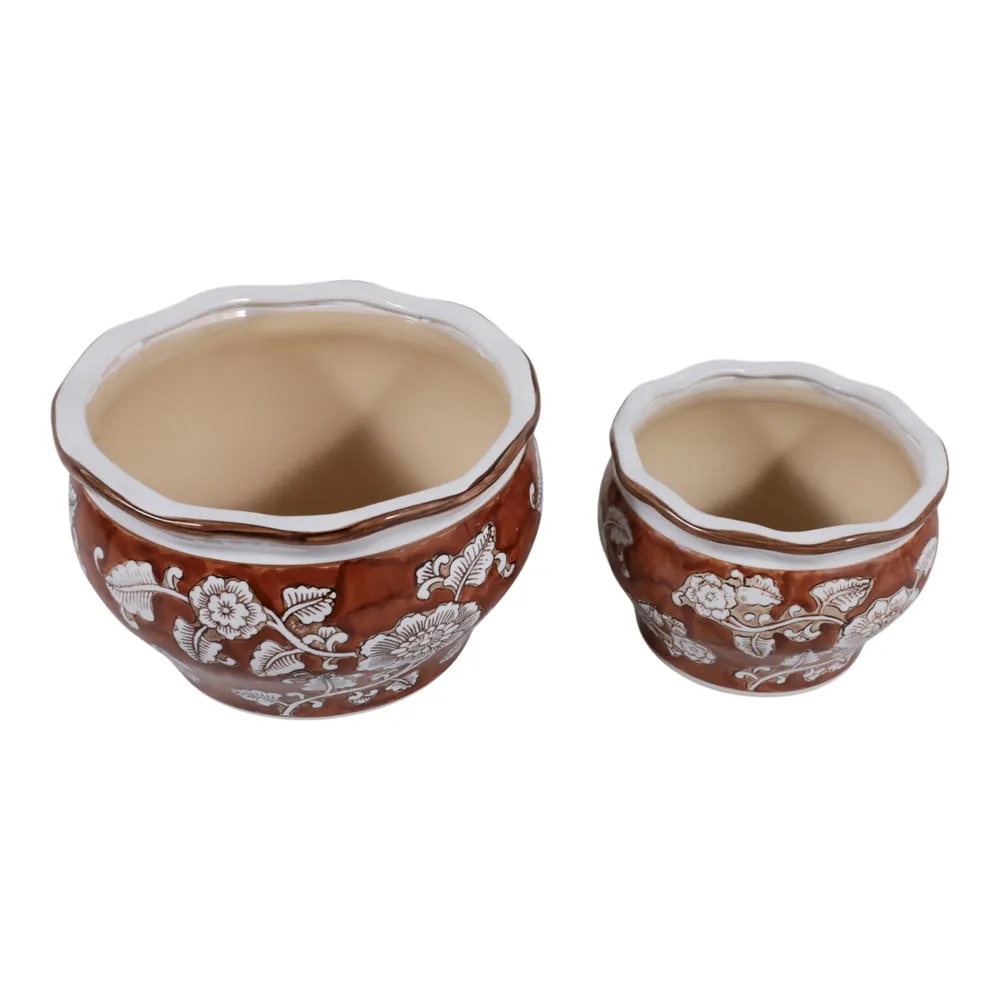 HENLEYDALE SET OF 2 BROWN PLANTER 7 (IN)