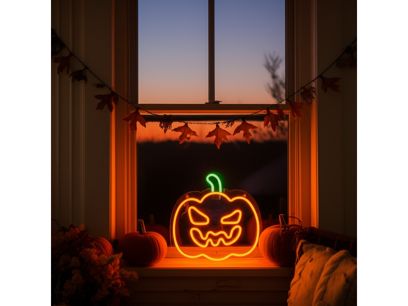 14" Orange Pumpkin Neon Light - Electric 4