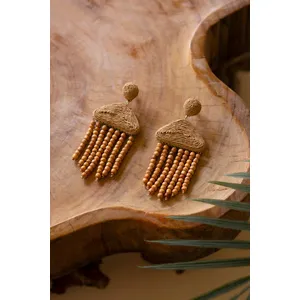 Raffia and Mango Wood Beaded Earrings 3