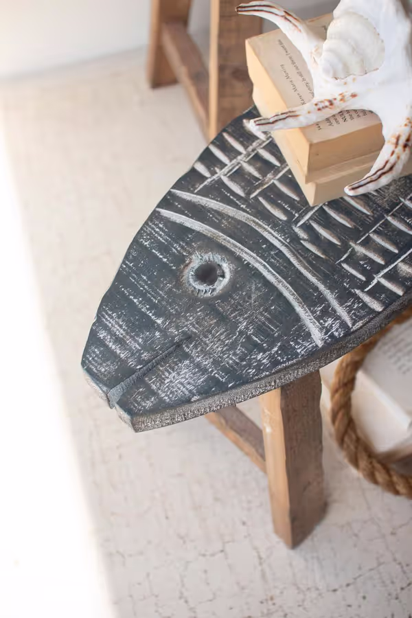 Set of 2 Wooden Fish Stools