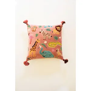 Embroidered Velvet Pillow with Animals 1