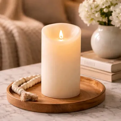 Cream Non Drip Moving Flame LED Candle 3in by 6in