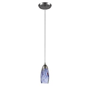 Milan 3'' Wide 1-Light Mini Pendant - Satin Nickel with Starburst Blue Glass 1