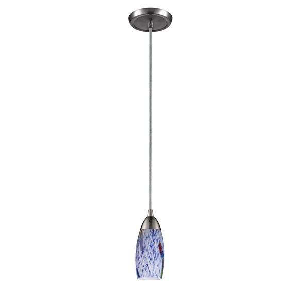 Milan 3'' Wide 1-Light Mini Pendant - Satin Nickel with Starburst Blue Glass