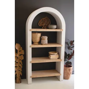 Textured Arched Shelving Unit with Four Wooden Shelves 4