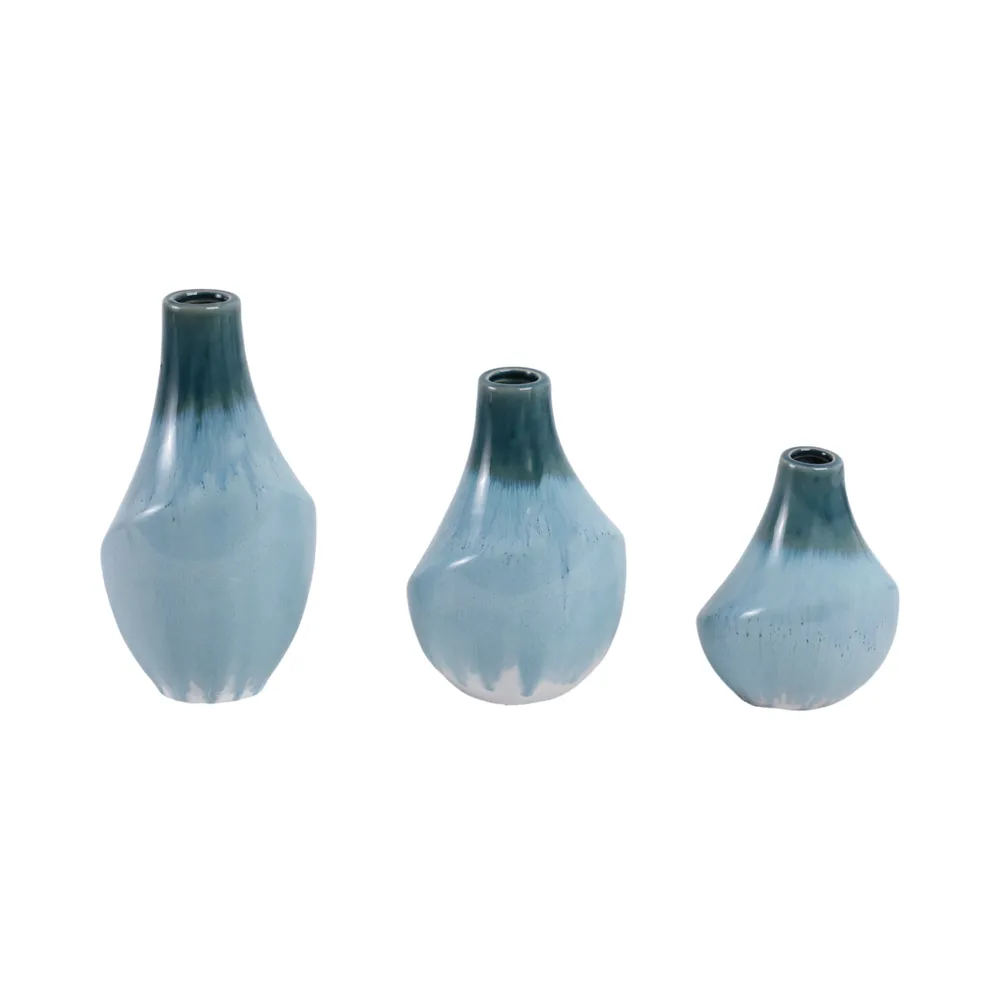 EDMONDFORD SET OF 3 GREEN VASES 9 (IN)