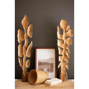 Set of 2 Botanical Teakwood Sculptures 4