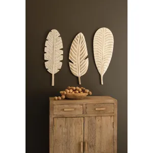 Set of 3 Hand-Carved Paulownia Wood Leaves Wall Art 5