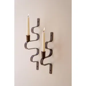 Set of 2 Forged-Iron Wavy Metal Taper Candle Wall Sconces 5