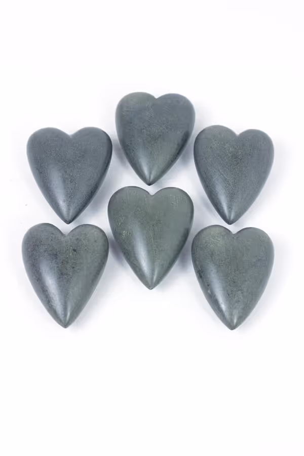 Set of 6 Dark Grey Hand-Carved Stone Hearts