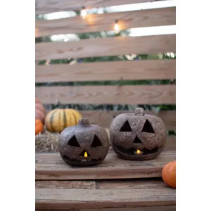 Set of 2 Paper Mache Jack-O-Lanterns 4