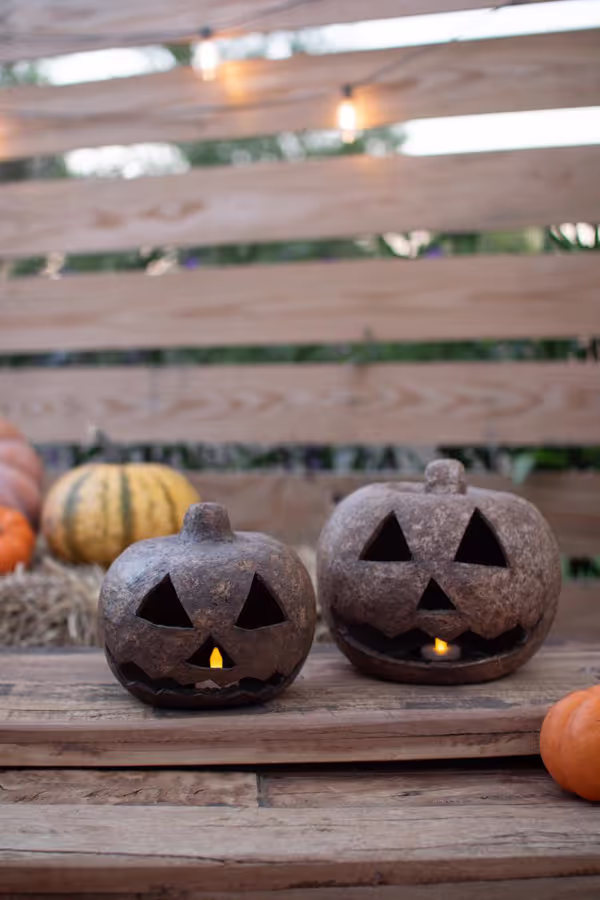 Set of 2 Paper Mache Jack-O-Lanterns