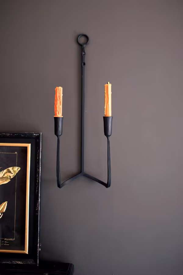Forged-Iron Double Taper Wall Sconce