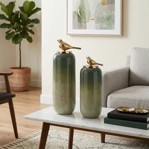 CAMDENBEACH SET OF 2 BLACK GLASS VASES 22 (IN) 10