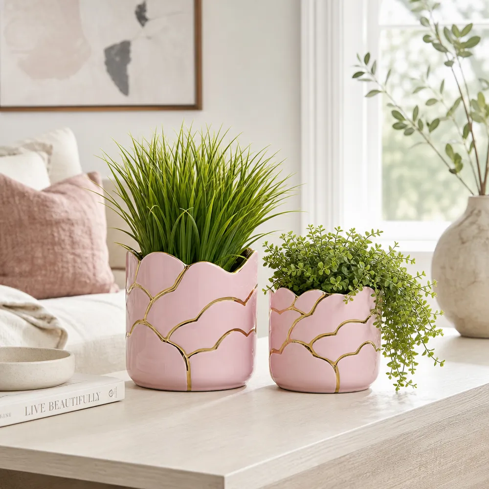 BRIGHTONROSE SET OF 2 PINK PLANTER 7 (IN)