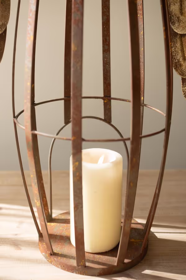 Rustic Metal and Gold Painted Christmas Angel Luminary