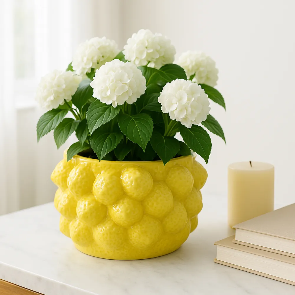8" LEMONS FLOWER POT, YELLOW