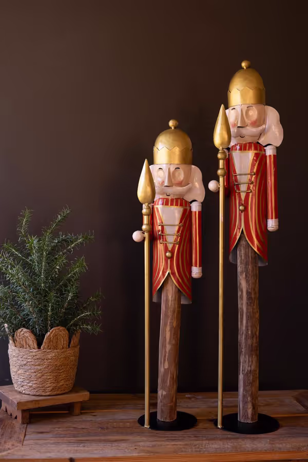 Set of 2 Painted Metal Nutcrackers on Wood Bases