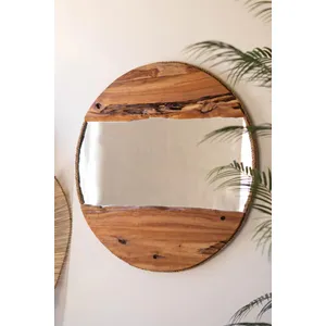 Round Recycled Wood Framed Mirror with Rope Detail 1