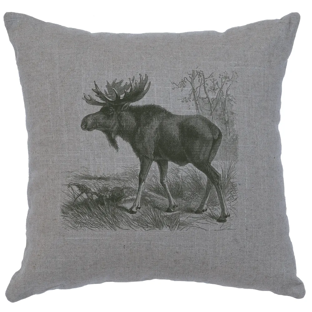 Image Pillow - Moose Scene - Linen Gray