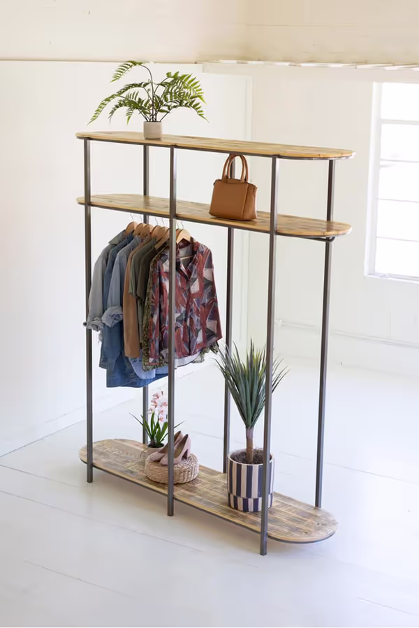 Tall Iron and Recycled Wood Garment Display