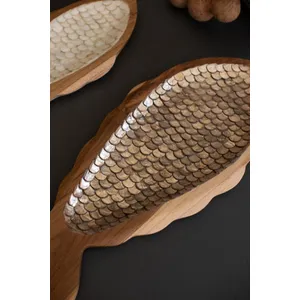 Set of 2 Carved Teak Fish with Capiz Detail 2