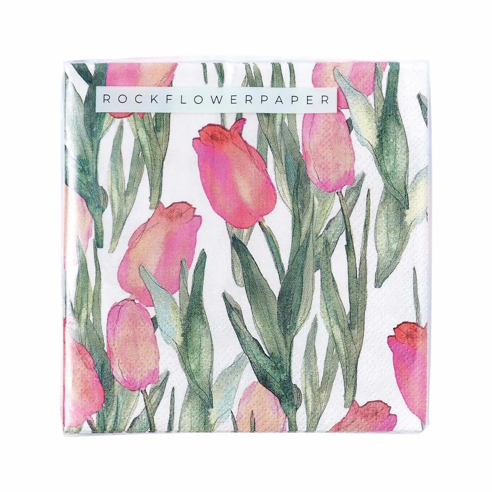 Pink Tulips Paper Cocktail Napkins (Pack of 25)