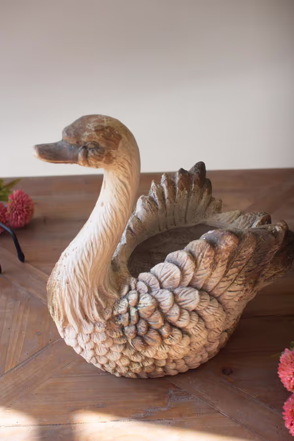 Faux Concrete Swan Planter