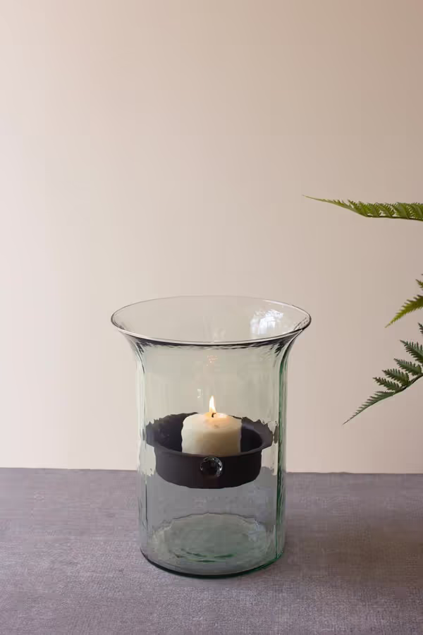 Original Glass Candle Cylinder with Rustic Insert / Small