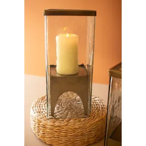 Set of 2 Square Glass Hurricanes with Antique Brass Bases 3